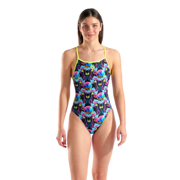 Arena W Arena Multi Chameleon Swimsuit Lace Back D 40 multi black/artic lime Damen